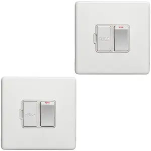 2 PACK 1 Gang 13A Switched Fuse Spur SCREWLESS MATT WHITE Mains Isolation Plate