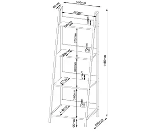 Ladder Bookcase Home Office unit with oak effect and grey metal frames