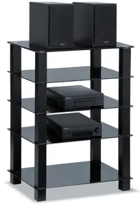 Centurion Supports TRINITY Black 5 Shelf with Black Legs Flat Screen TV Rack Glass Stand