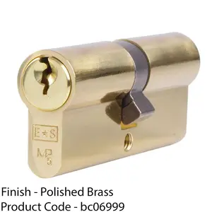 90mm EURO Double Cylinder Lock - 5 Pin Polished Brass Fire Rated Door Key Barrel