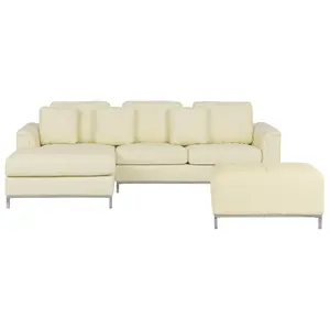 Right-Hand Corner Sofa with Ottoman OSLO Beige Leather Right Hand