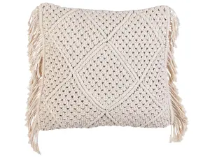 Set of 2 Cushions BESHAM Cotton 45 x 45 cm Geometric Macramé Light Beige