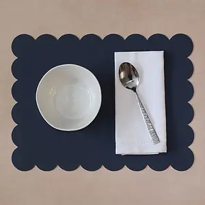 iStyle Navy and Grey Scalloped Flexi Set of 2 Faux Leather Placemats