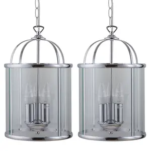 First Choice Lighting Set of 2 Polished Chrome Lantern Pendants