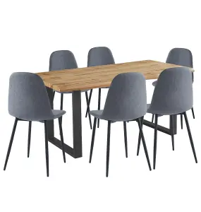 Hallowood Furniture Cullompton Large Dining Table (1.6m) with 6 Dark Grey Fabric Chairs