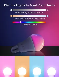 Aigostar Smart Bulb E27 Dimmable RGB+CW(2700-6500K)LED Bulb, Compatible with Alexa&Google Home A60 Pack of 6