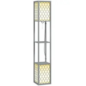 HOMCOM 2-Light Modern Floor Lamp with Shelves for Living Room, Bedroom, Grey