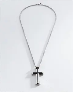 Revere Stainless Steel Black Cross Pendant Necklace