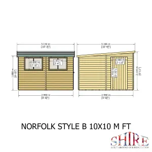 Shire Norfolk Workshop Pent Shed 10x10 Double Door 12mm Shiplap Style B