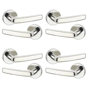 URBNLIVING 107mm Length 8 Pcs Devon Metal & Polished Nickel Lever Latch Door Handles Set