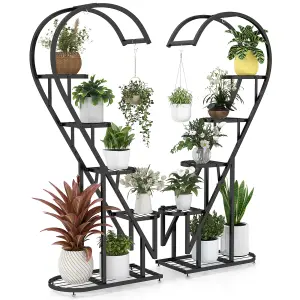 Costway 5 Tier Metal Plant Stand Heart-shaped Ladder Plant Shelf w/ Hanging Hook