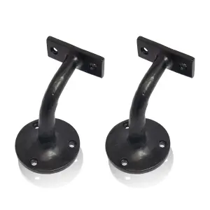 XFORT Smithy's Range Black Antique Set of 2 Handrail Brackets Cast Iron Bracket for Stair Bannister Handrail