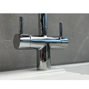 Liquida W03CH Swan Neck Swivel Spout Twin Lever Chrome Kitchen Mixer Tap