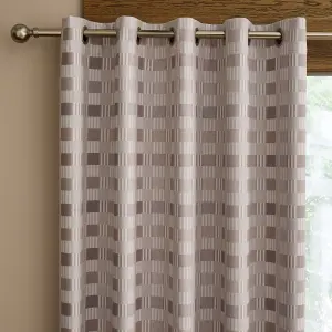 Catherine Lansfield Wilson Check Blackout Thermal 90x90 Inch Eyelet Curtains Two Panels Natural