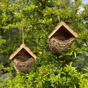 Woven House Martin Bird Nesters with Wooden Roof (Set of 2)