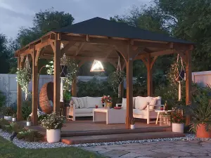 Dunster House Wooden Gazebo Leviathan 4m x 4m Permanent Heavy Duty Patio Shelter With Roof Shingles