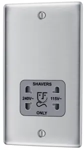 BG Double Raised slim Screwed Shaver socket Matt Steel effect