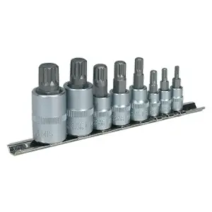 Sealey Spline Socket Bit Set 8 Pieces 1/4" 3/8" & 1/2" Square Drive AK6214