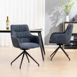 Eva Modern Velvet Dining Chair Swivel Padded Seat w Arms Metal Leg Kitchen (Blue)