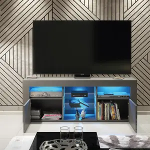 Pulse TV Unit 145cm Dark Grey High Gloss Doors with LED Lighting - Creative Furniture