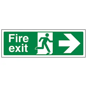 FIRE EXIT Safety Sign Arrow Right - GitD Rigid Plastic - 450x150mm