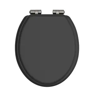 Heritage Toilet Seat Soft Close Brushed Nickel Hinges Black TSBLA103SC