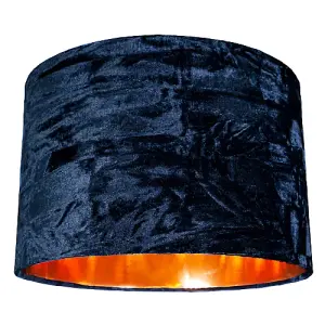 Modern Midnight Blue Crushed Velvet 12 Table/Pendant Shade with Copper Inner