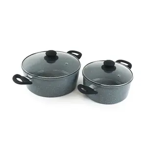 URBN-CHEF 2 Pc Forged Carbon Steel Marble Grey Non-stick Casserole Pot & Pan Set