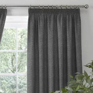 Pembrey Textured Pair of Pencil Pleat Curtains With Tie-Backs