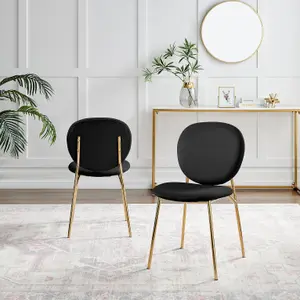 Furniturebox UK Dining Chair - 2x Ivy Black Velvet Upholstered Dining Chair Gold  Legs - Modern Meets Vintage - Round Seat Back