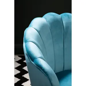 Interiors by Premier Aqua Velvet Scalloped Armchair, Supportive Armrest Lounge Chair, Easy to Clean Velvet Accent Chair