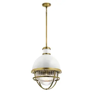 Luminosa Kichler Tollis Globe Pendant Ceiling Light Natural Brass & White