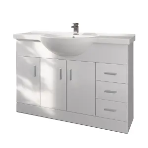 SunDaze 1200mm Gloss White Vanity Basin Unit Bathroom Sink Storage Furniture