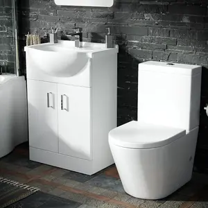 Nes Home P-Shaped RH Bath White 550mm Vanity Basin Unit WC Unit & Toilet Suite