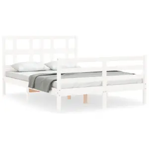 Berkfield Bed Frame with Headboard White 140x190 cm Solid Wood