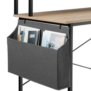 Desk with shelf and fabric bag - industrial wood light, oak Sonoma