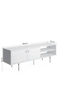 Kros TV Stand with 2 Shelves and 2 Cabinets, 140 x 35 x 45 cm TV Unit Table for TVs up to 60 inch, White