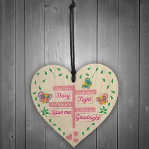 Red Ocean Kiss Me Goodnight Wooden Hanging Heart Plaque Door Sign