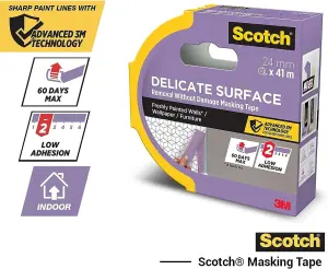 ScotchBlue Delicate Surface Advanced Masking Tape, 24 mm x 41 m, Super-sharp Paint Lines, For Delicate Painting and Decorating Ind