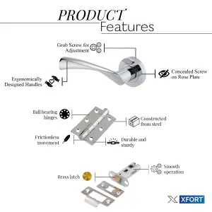 XFORT Polished Chrome Warped Lever On Rose Latch Pack, Complete Latch Set