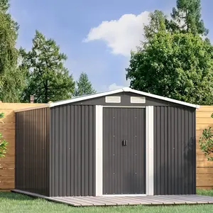 10 ft. W x 12 ft. D Metal Apex Garden Shed with Foundation Grey