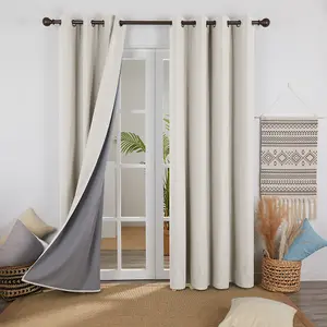 Deconovo Full Blackout Curtains with Coating Back Layer Thermal Curtains for Bedroom, 52 x 54 Inch, Light Cream, 1 Pair