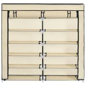 Berkfield Shoe Cabinet with Cover Cream 115x28x110 cm Fabric