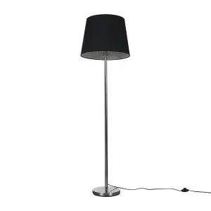 ValueLights Modern Polished Chrome Metal Standard Floor Lamp With Black Tapered Shade - Includes 6w LED Bulb 3000K Warm White