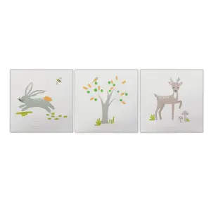 Woodland animals Multicolour Canvas art, Set of 3 (H)20cm x (W)60cm