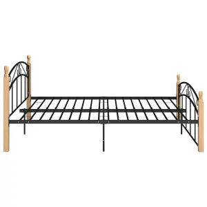 Berkfield Bed Frame Black Metal and Solid Oak Wood 140x200 cm