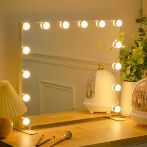 White Hollywood Vanity Makeup Mirror Bedroom Dressing Table Mirror with 14 LED Bulbs Dimmable