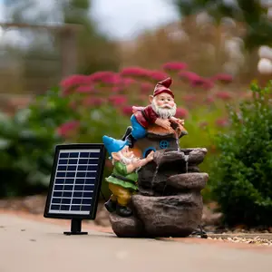 Solar Rock Fall Gnomes Cascading Water Feature With Battery Backup and Lights 41cm