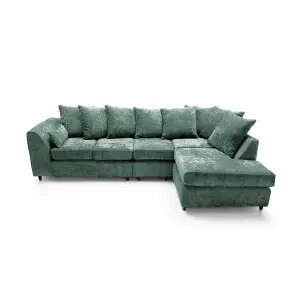 Harriet Crushed Chenille Large Right Facing Corner Sofa in Rifle Green