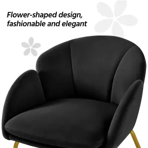 Yaheetech Black Flower Shape Velvet Armchair with Golden Metal Legs